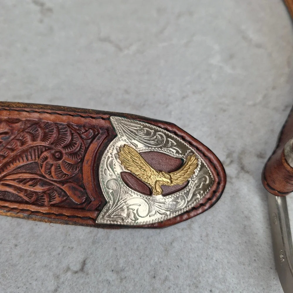Silver Creek Belt Tooled Leather Eagle Tip 36 Brown Mens